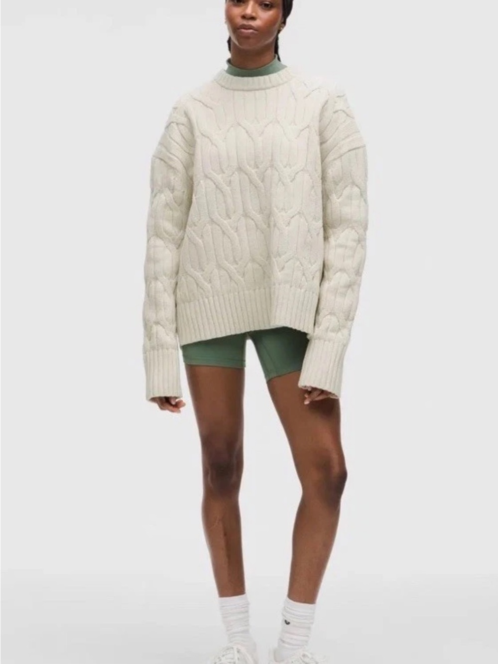 NWT Lululemon Cable Knit Oversized Crewneck Sweater Bone Cream XL $148